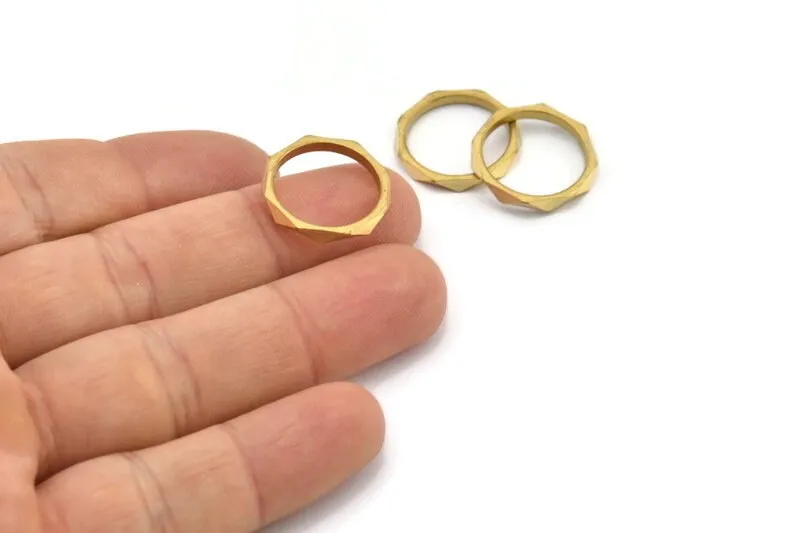 15mm Brass Rings -12 Raw Brass Faceted Rings, Connector (15mm) N0498