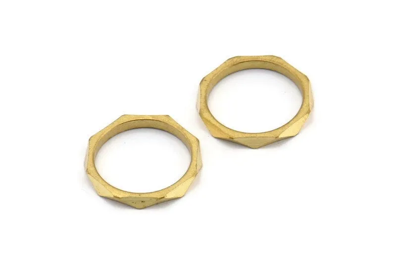 15mm Brass Rings -12 Raw Brass Faceted Rings, Connector (15mm) N0498