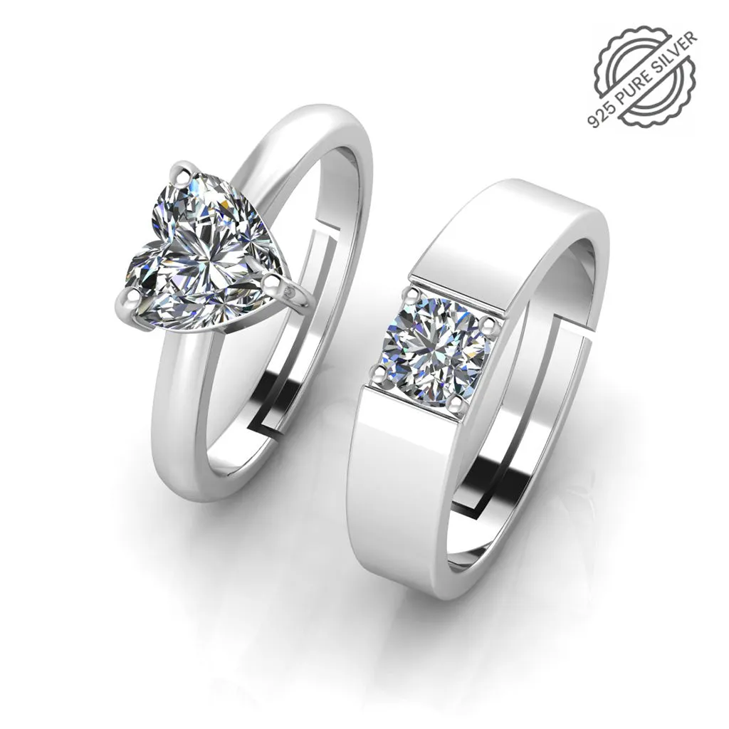 925 Sterling Silver Solitaire Dizzle Heart Rings for Couple