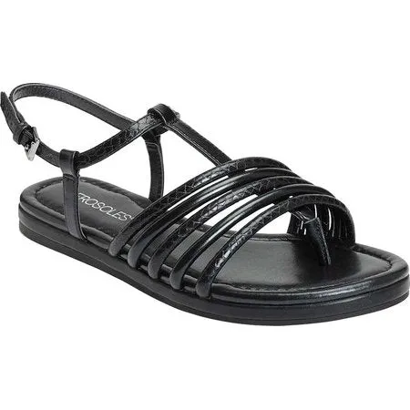 Aerosoles Droplet Flat Sandal Black Leather Open Toe Caged Gladiator Flats