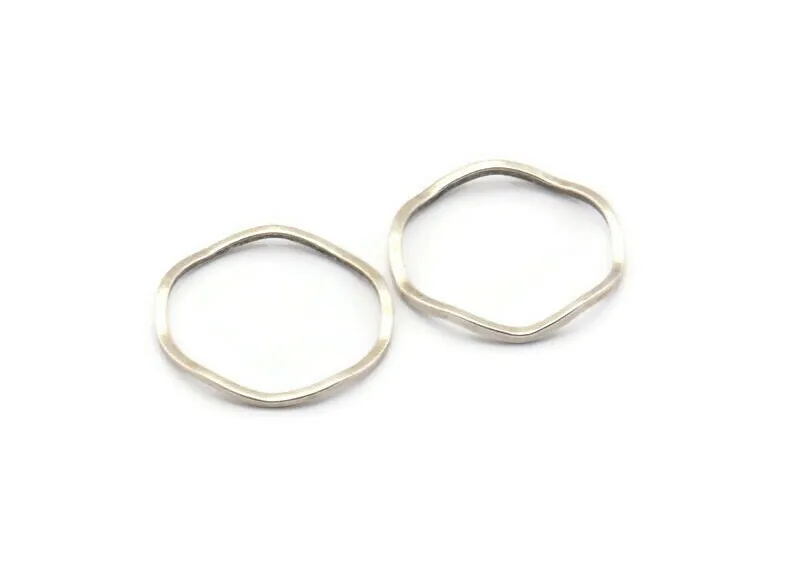 Antique Silver Circle Rings, 24 Antique Silver Plated Brass Wavy Circle Rings, Charms (15.5x0.80mm) BS 1756 H0562