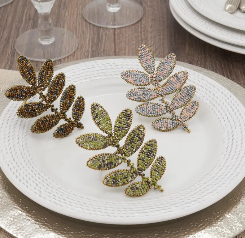 Beaded Leaf Napkin Rings - Set of 4