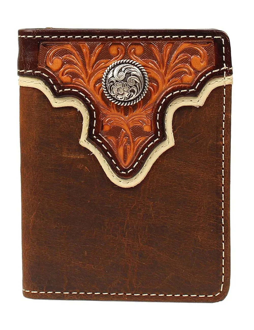 Bi-Fold Tooled Overlay Concho Wallet