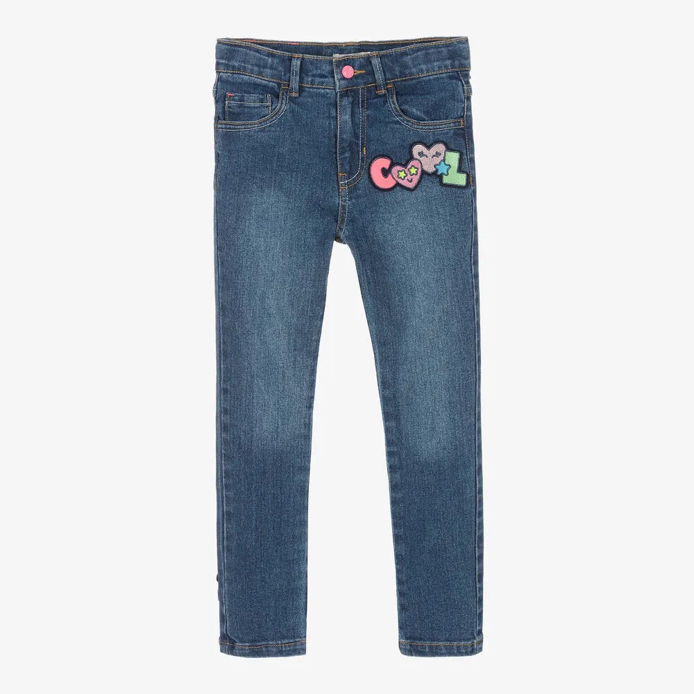 Billieblush Blue Cotton Slogan Patch Jeans