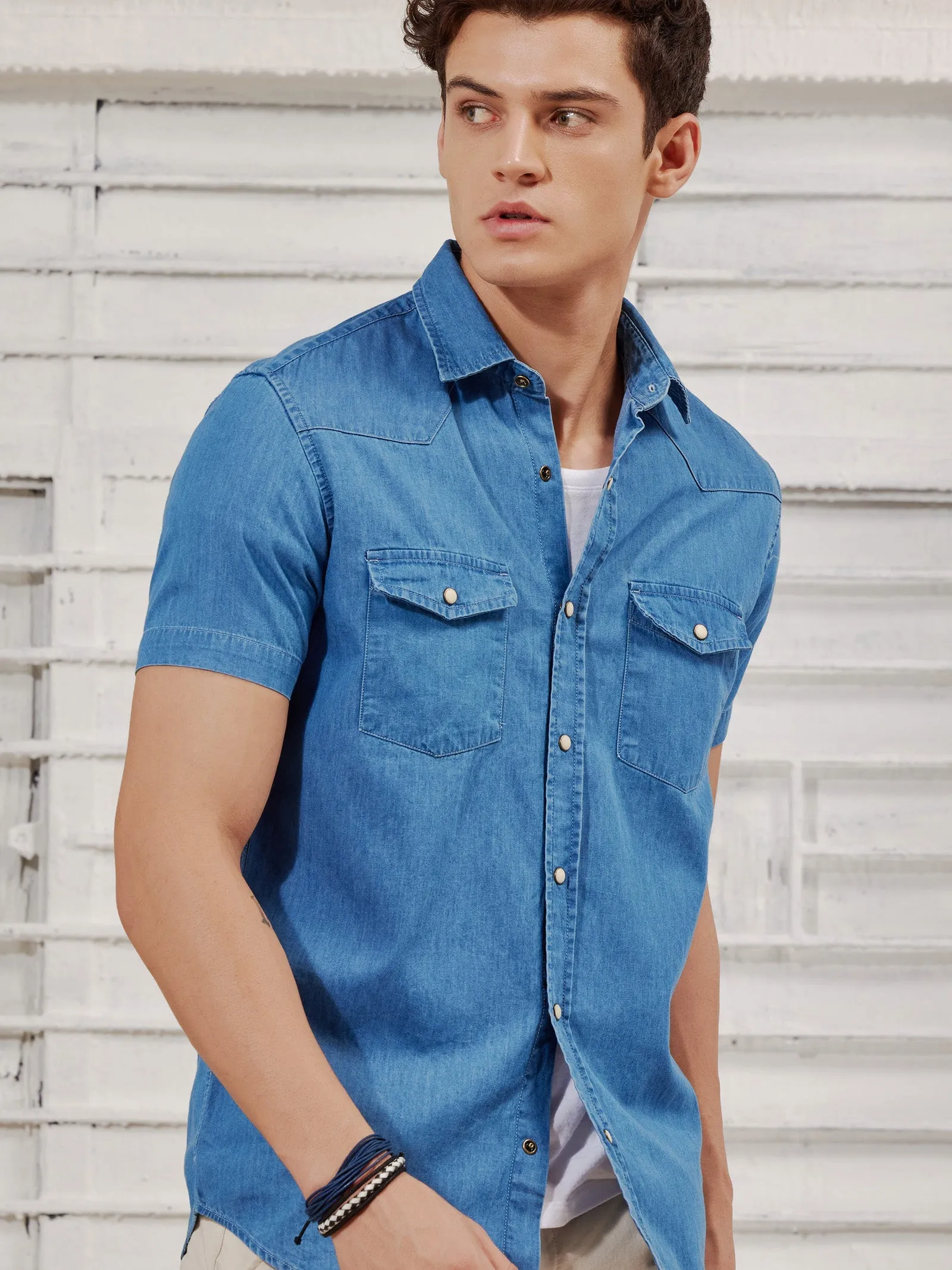 Blue Silky Denim Cargo Shirt