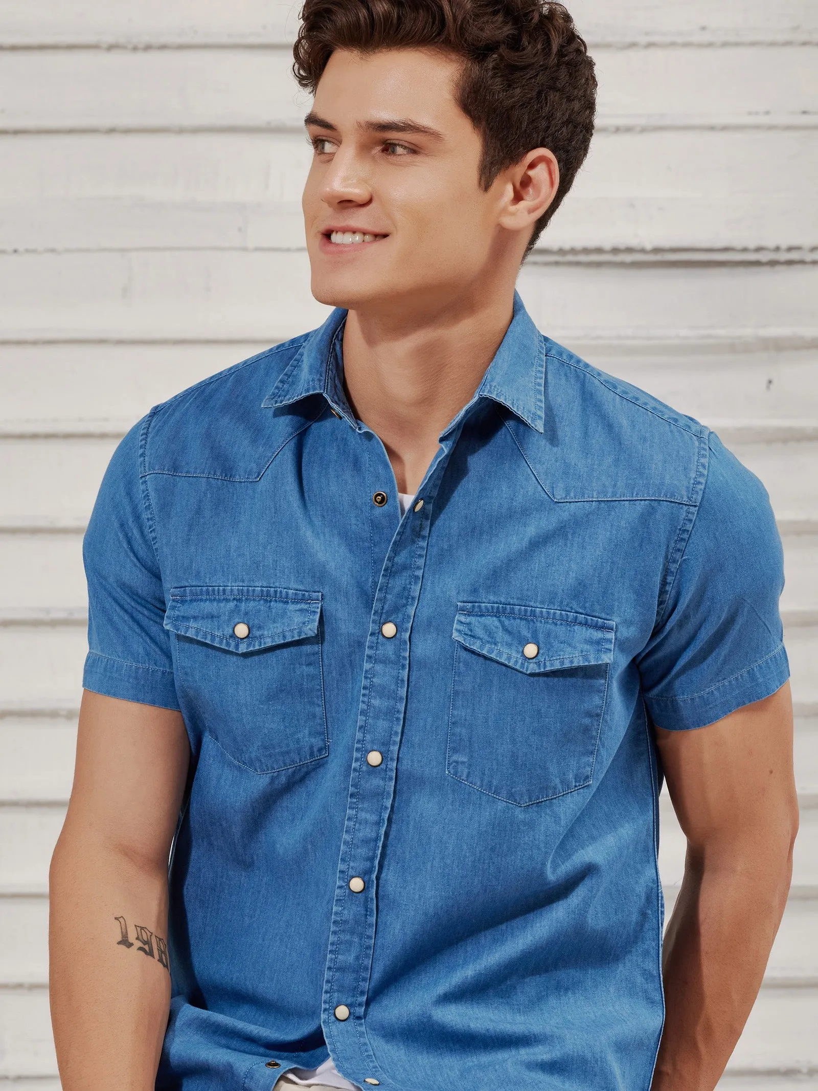 Blue Silky Denim Cargo Shirt