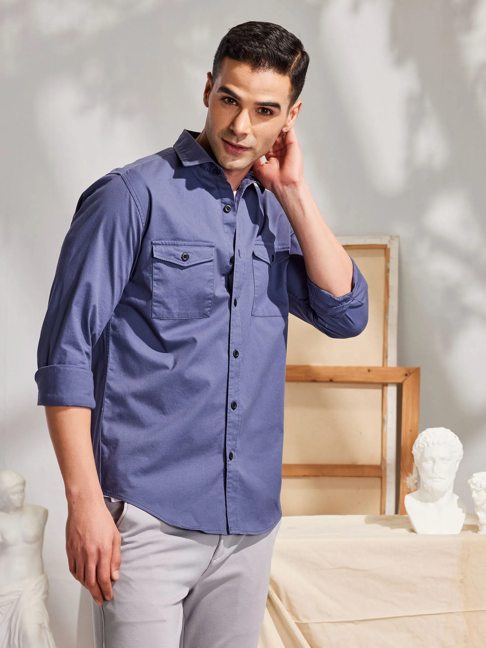 Blue Stretch Cargo Shirt