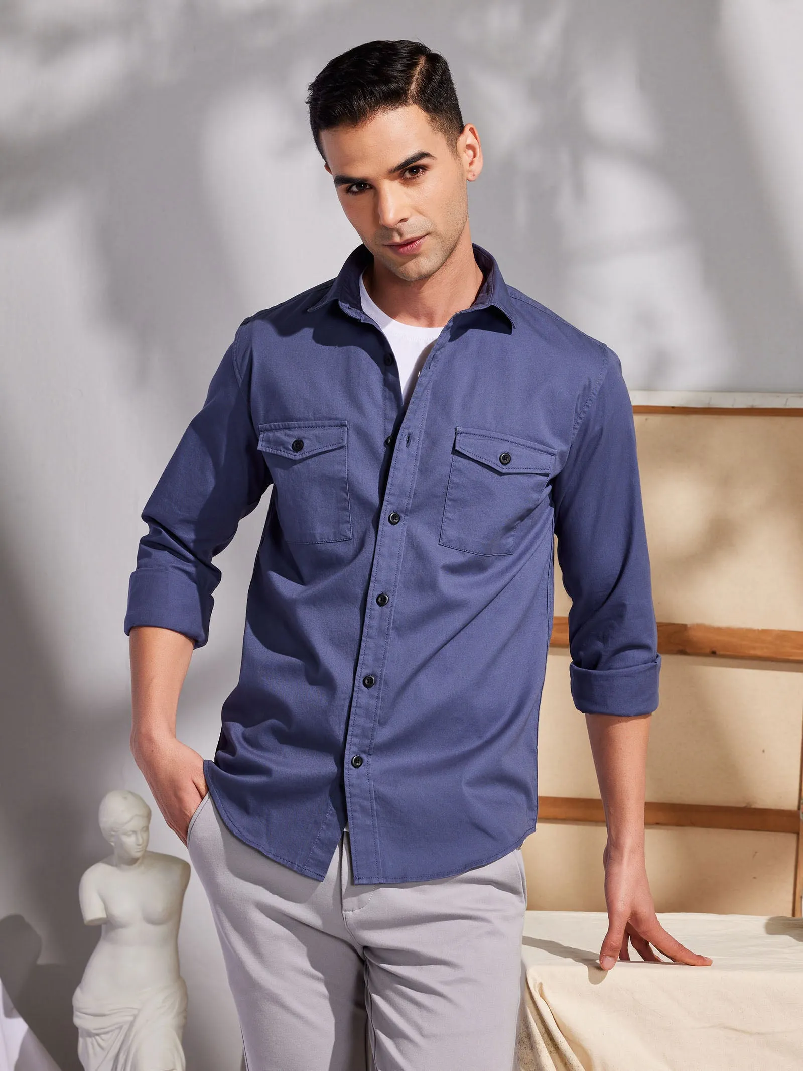 Blue Stretch Cargo Shirt