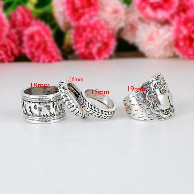 Bohemian Style 4pcs/Pck Elephant Rings