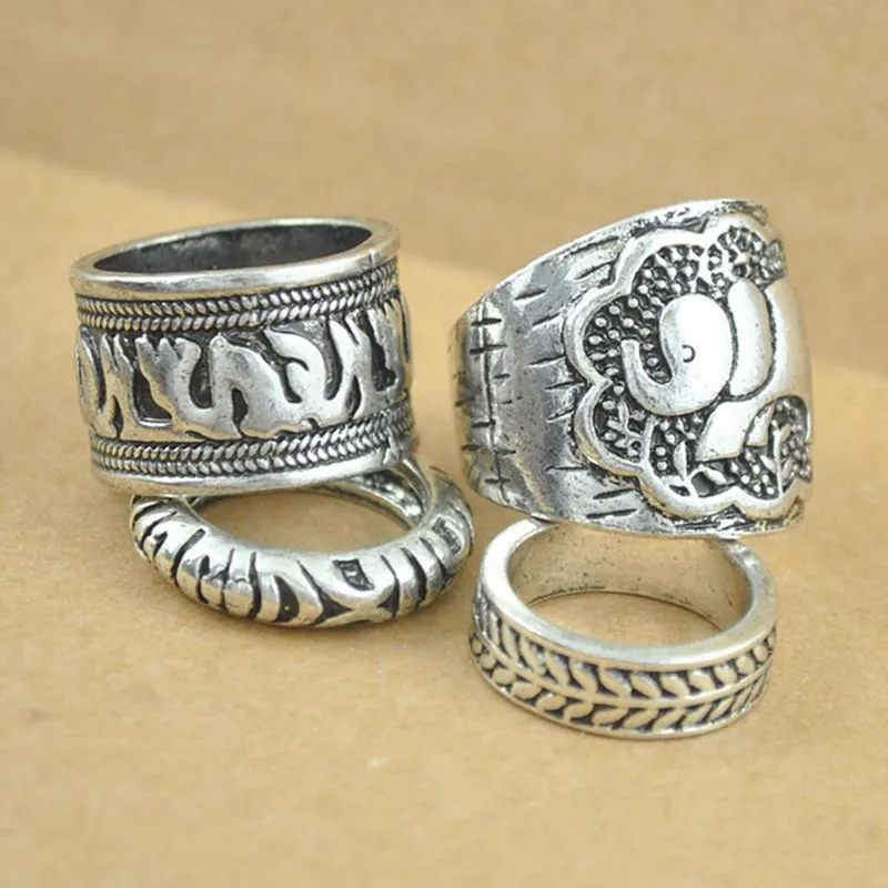 Bohemian Style 4pcs/Pck Elephant Rings