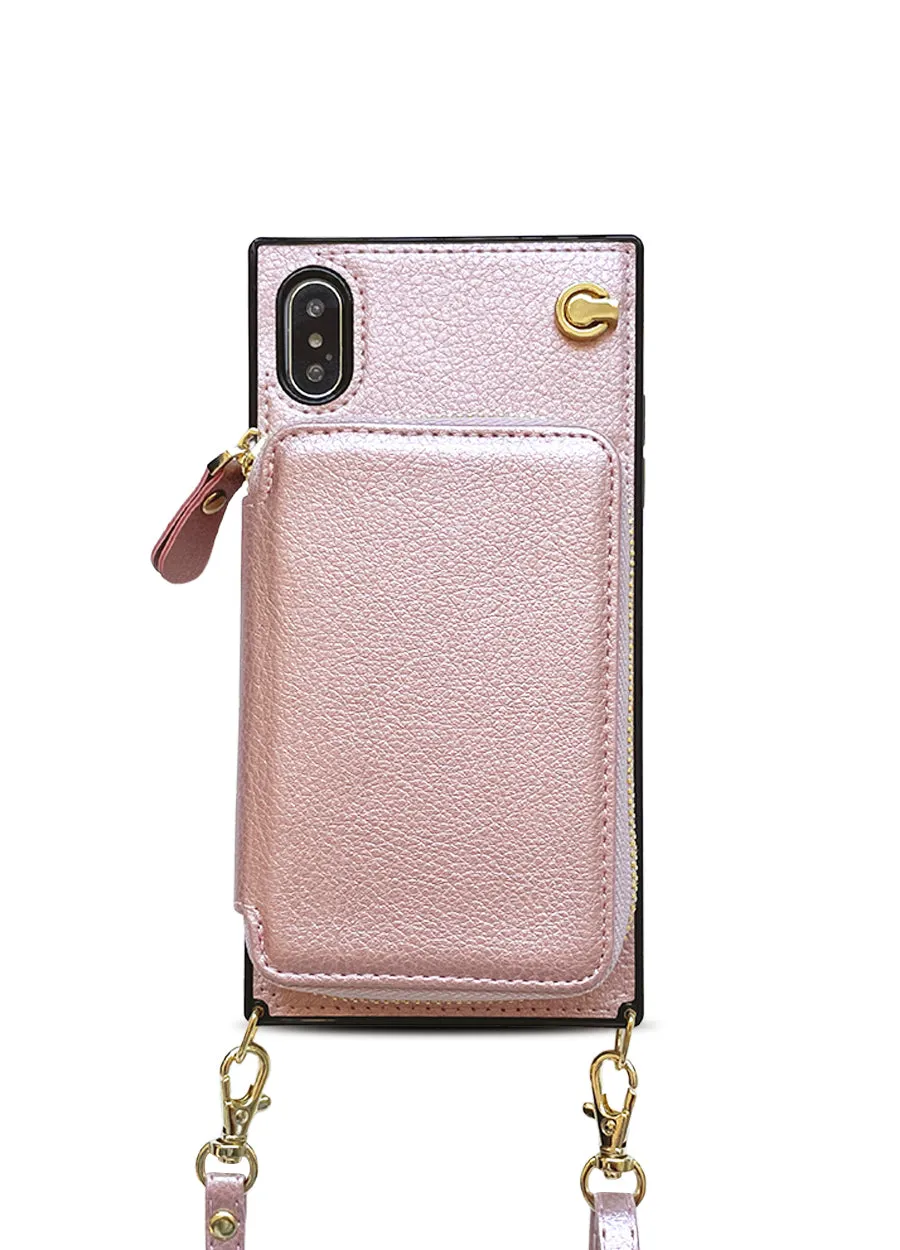 Boxy Crossbody Wallet Case in Rose Gold