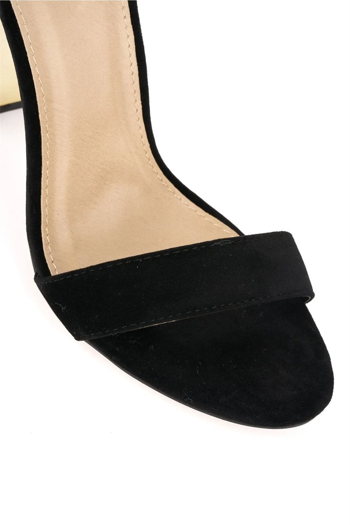 Bronx Gold Lined Heel Anklestrap Sandal in Black Suede