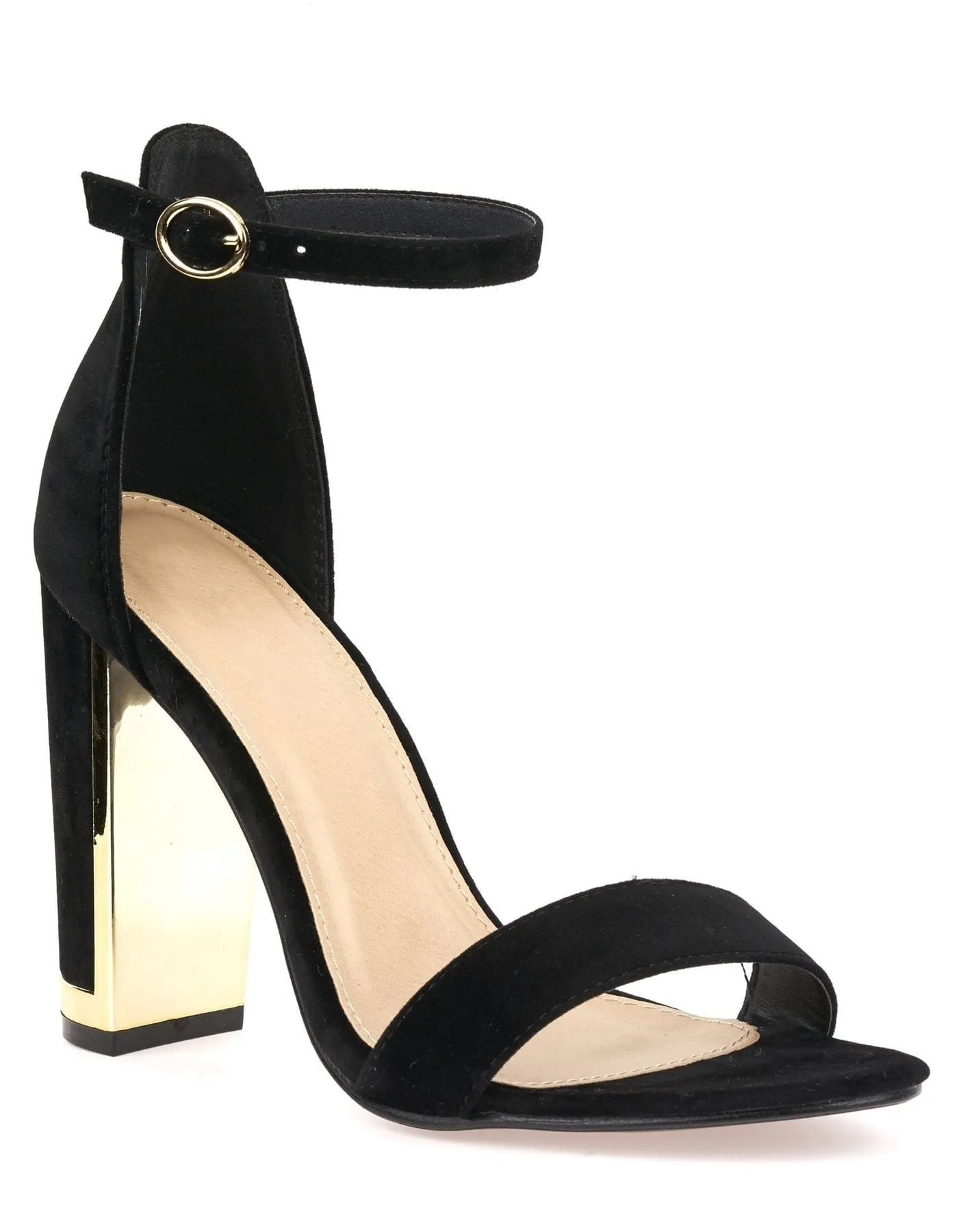 Bronx Gold Lined Heel Anklestrap Sandal in Black Suede