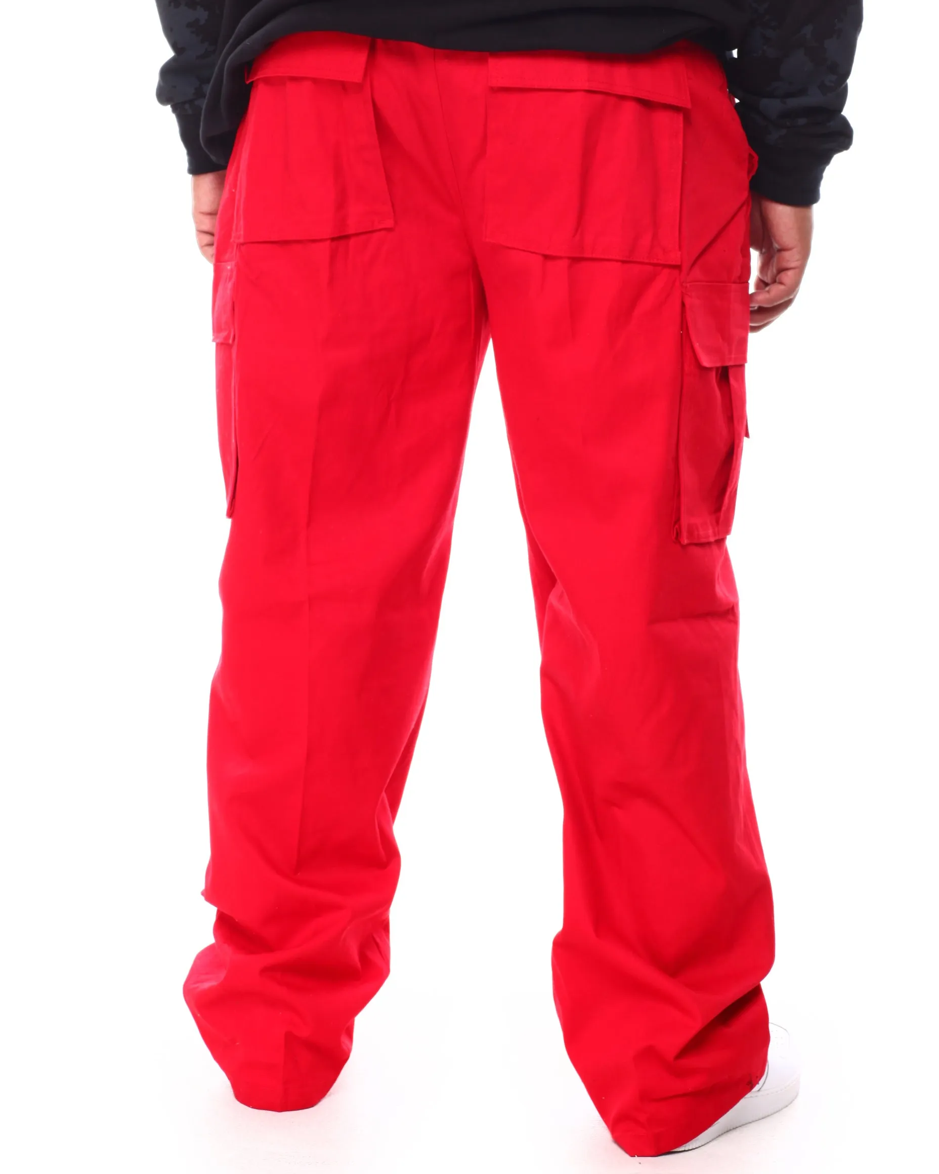 Red Cargo Twill Pants with Adjustable Belt - Stylish and Comfortable