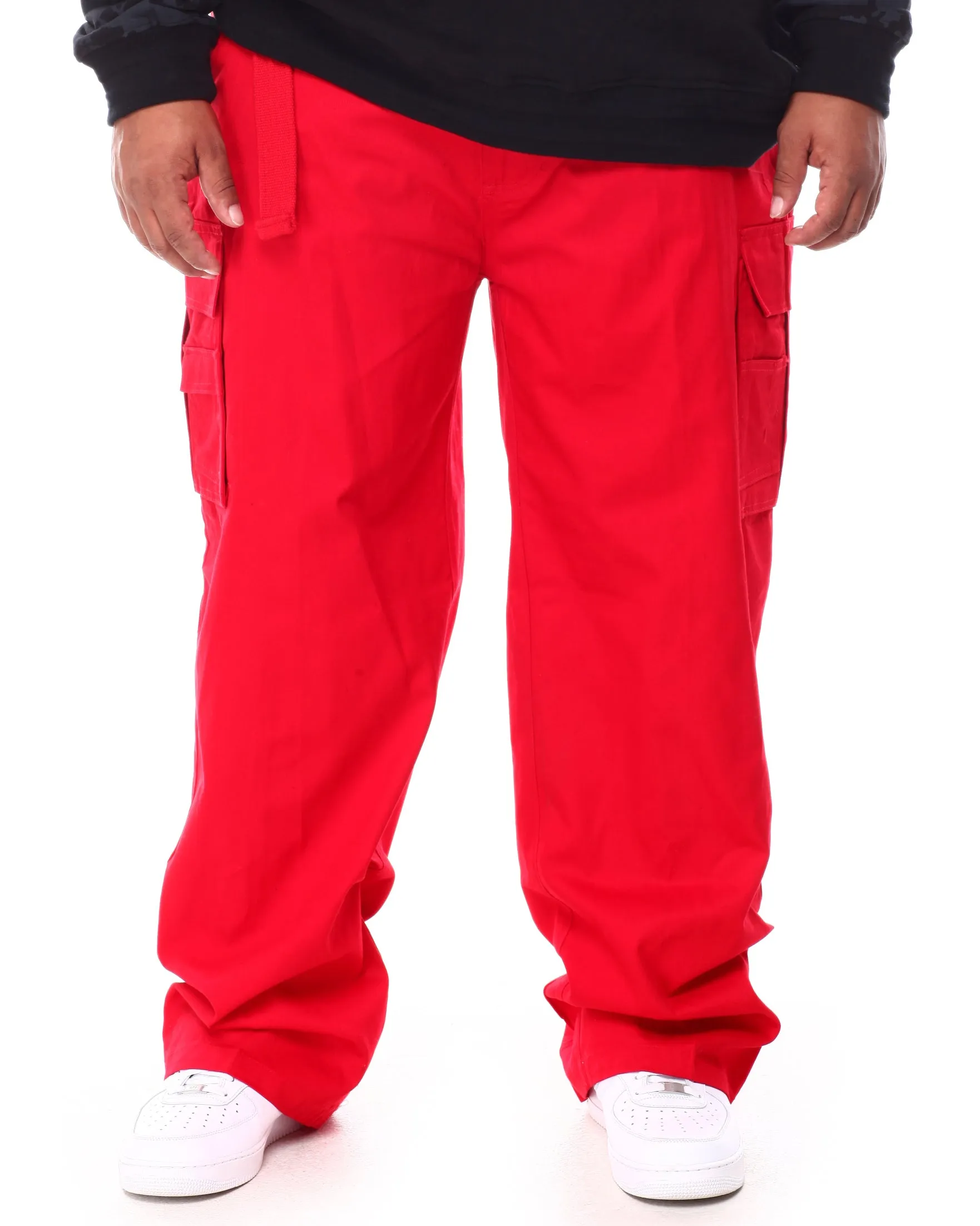 Red Cargo Twill Pants with Adjustable Belt - Stylish and Comfortable