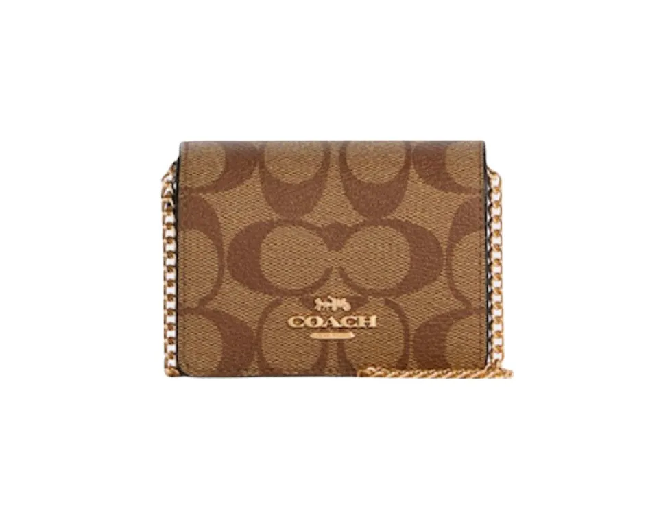 Coach Boxed Mini Wallet On A Chain In Blocked Signature Canvas