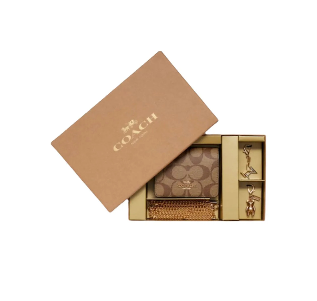 Coach Boxed Mini Wallet On A Chain In Blocked Signature Canvas