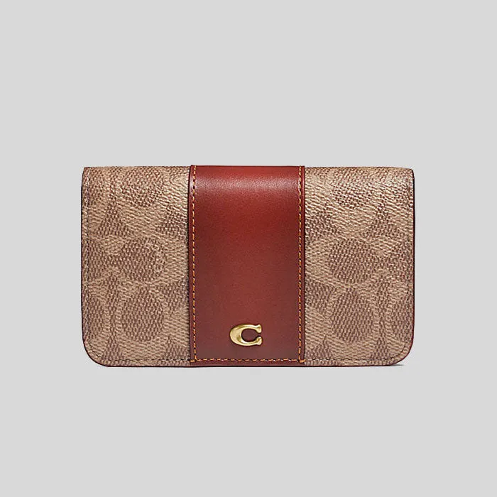 COACH Slim Card Case In Signature Canvas Tan Rust C5870