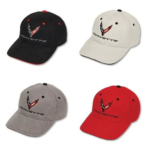 Corvette Structured Contrast Baseball Hat -Black/Light Grey/Dark Grey/Red