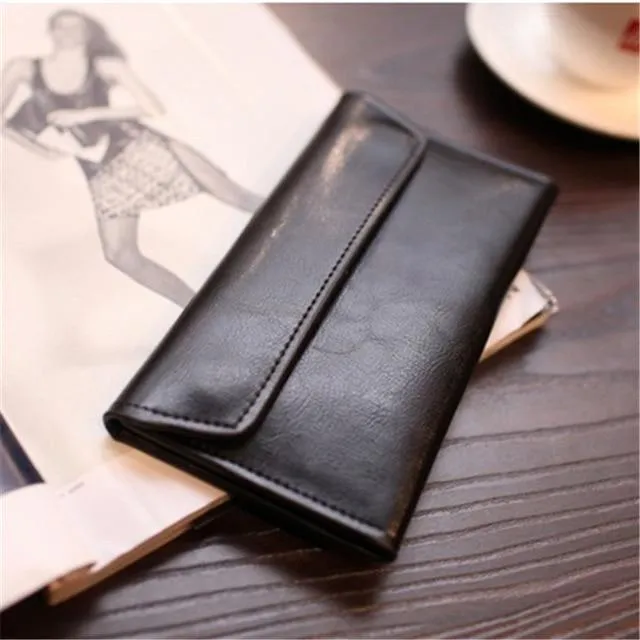 Genuine Leather Women Long Wallet With Magnetic Closure