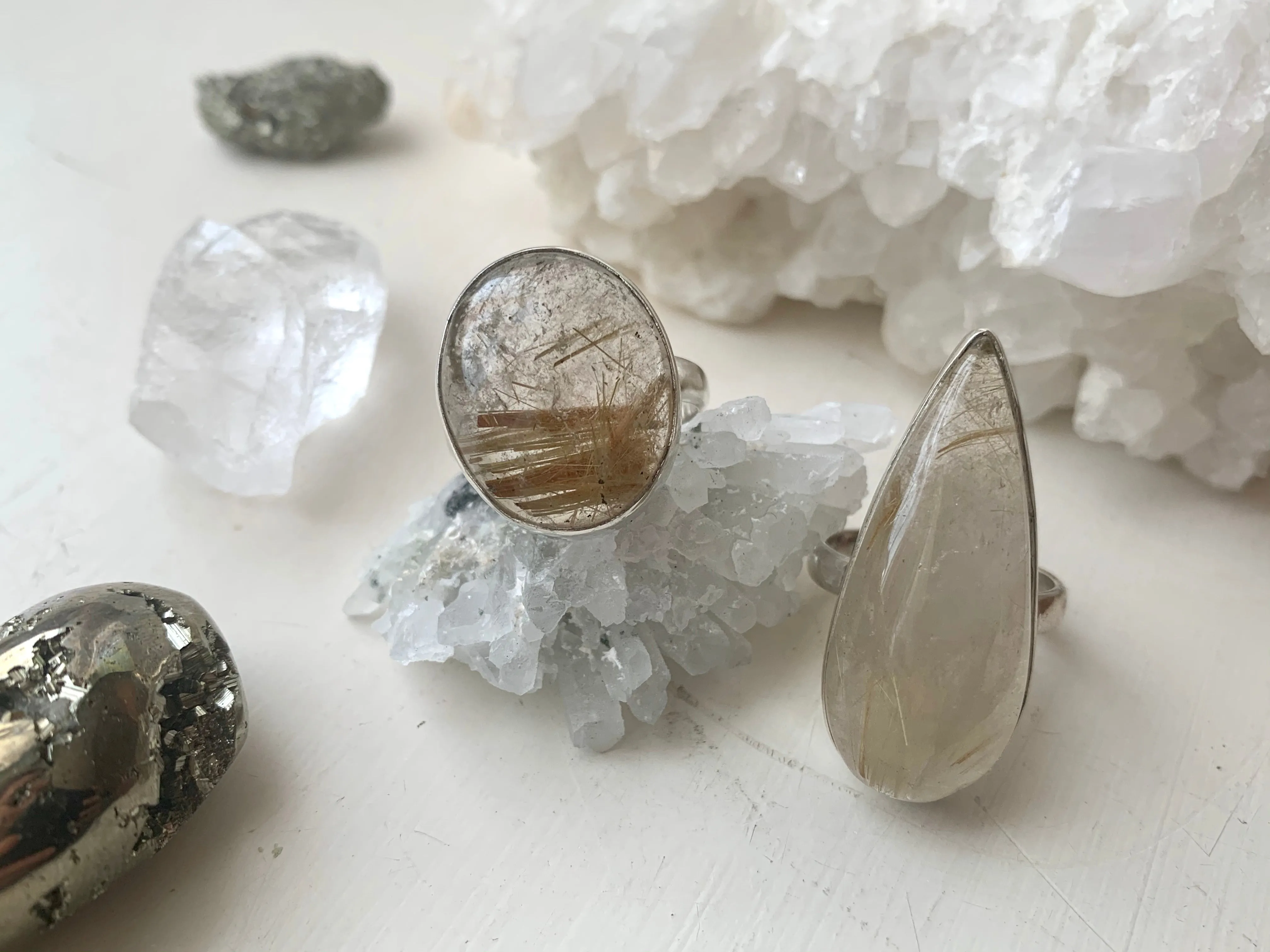 Gold Rutilated Quartz Akoni Rings (US 8 & 9)