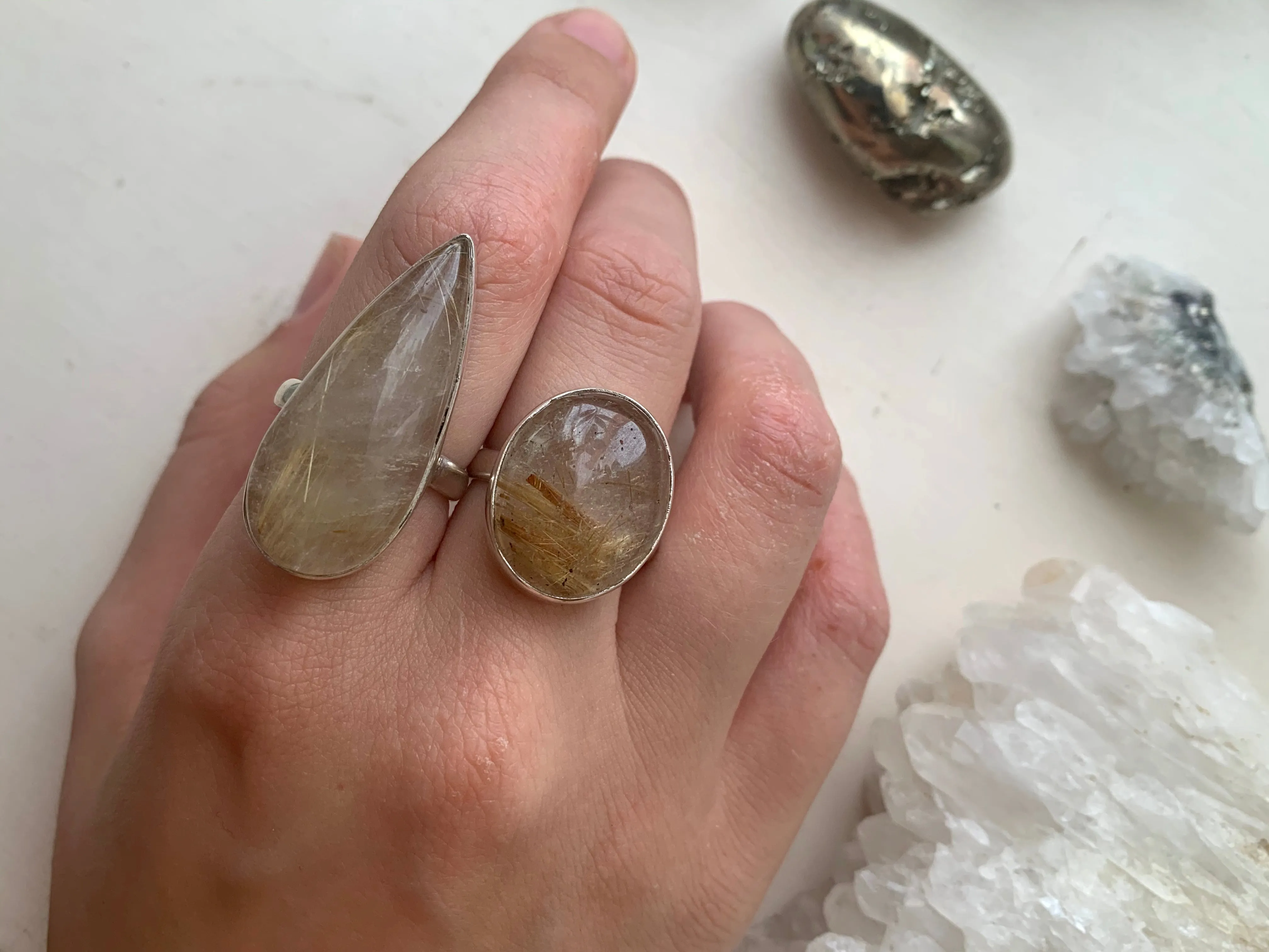 Gold Rutilated Quartz Akoni Rings (US 8 & 9)