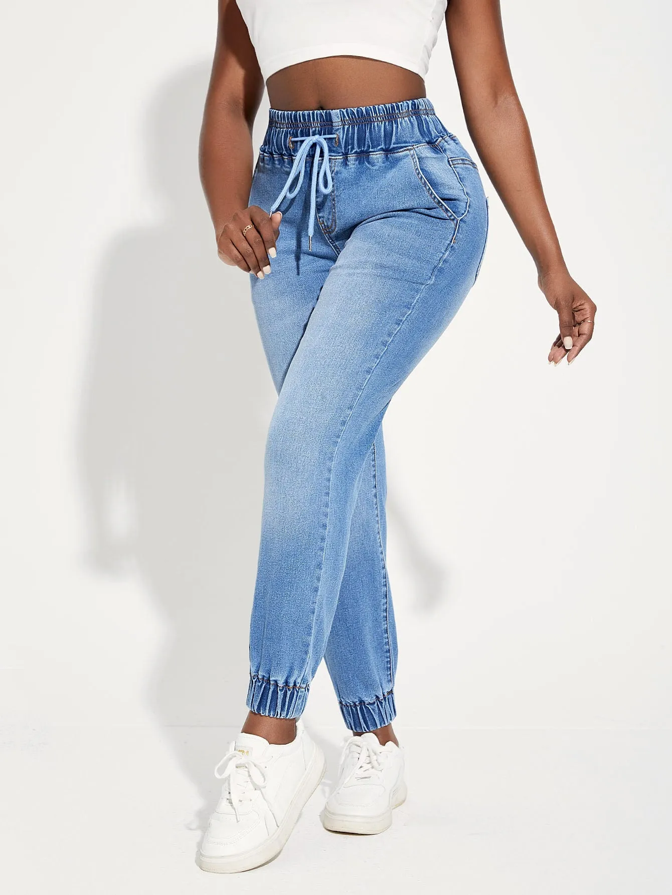 High Waist Drawstring Jogger Jeans