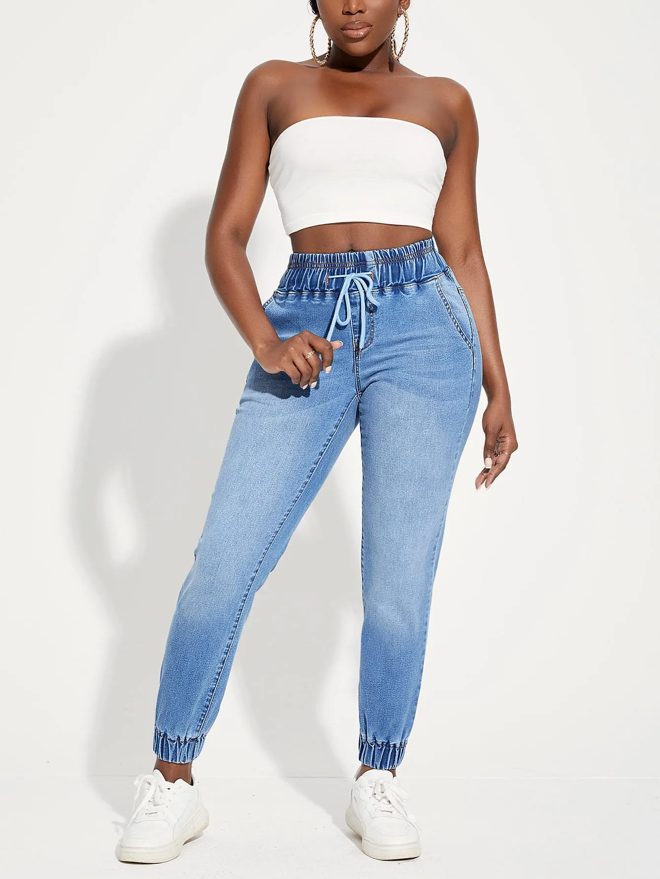 High Waist Drawstring Jogger Jeans