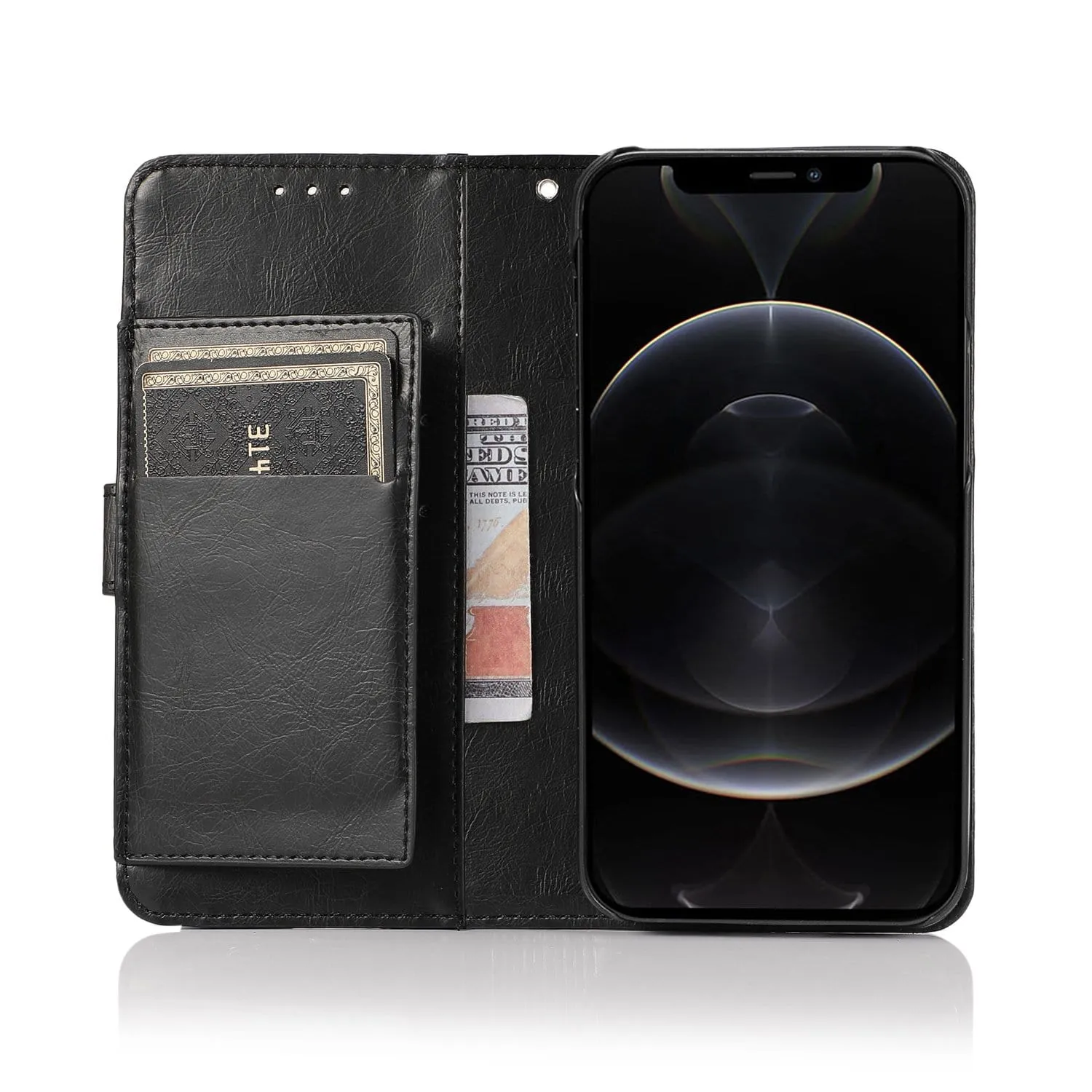 Indy Series Black Leather Wallet Case - iPhone 13 Pro Max