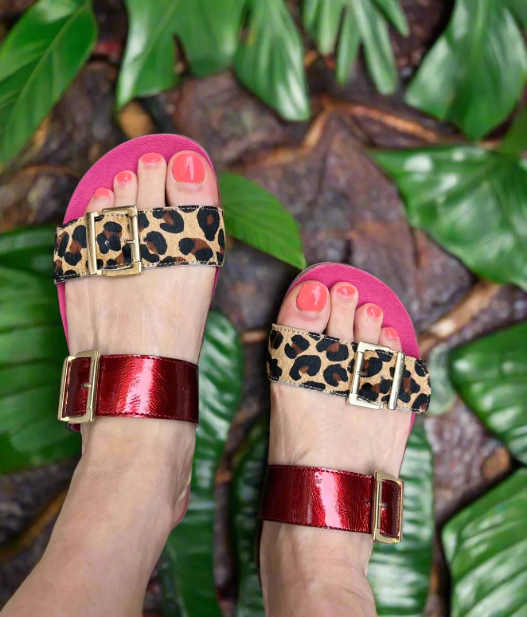 Je T'aime- Leopard Red- flat cork sandal