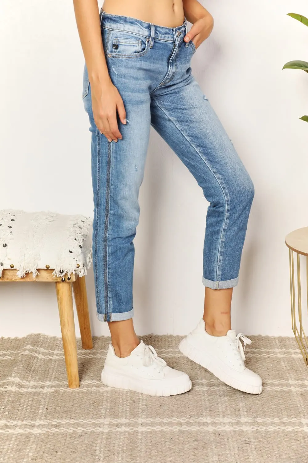 Kancan Full Size Mid Rise Slim Boyfriend Jeans