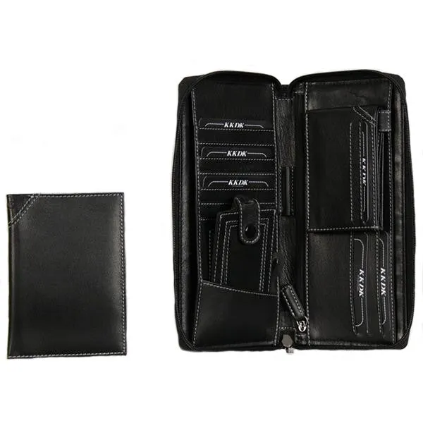 KKDK Travel wallet in black calfskin 4-in-one