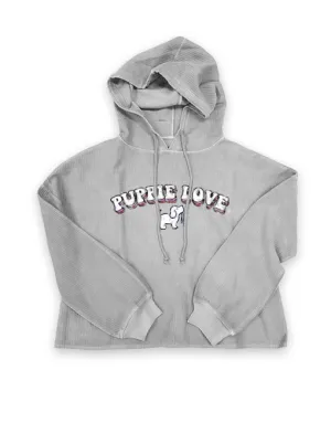 LADIES CORDUROY CROPPED HOODIE, PEARL GREY