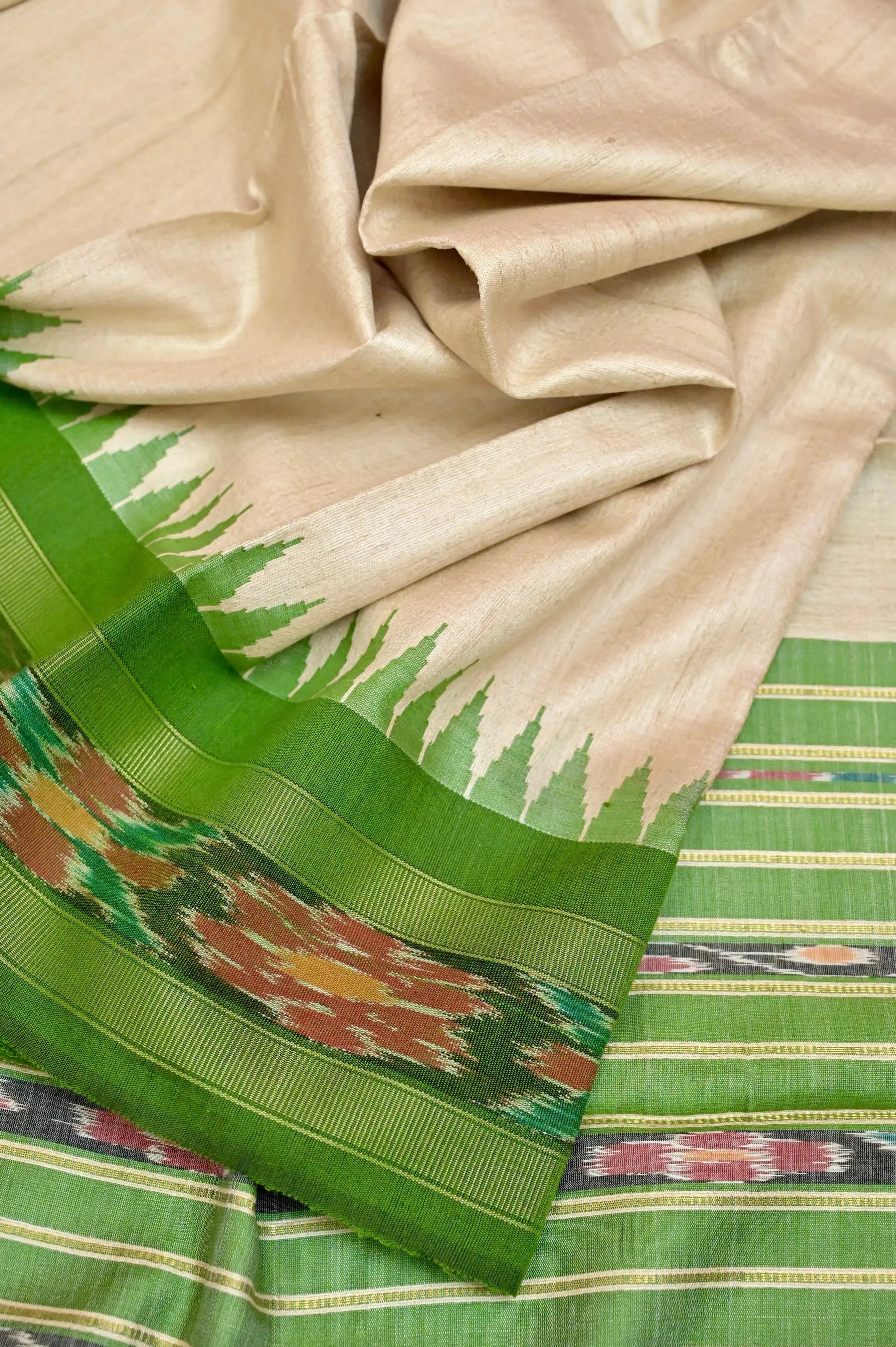 Light Sandal Color Tussar Silk Saree with Sambalpuri Pallu and Sambalpuri Border