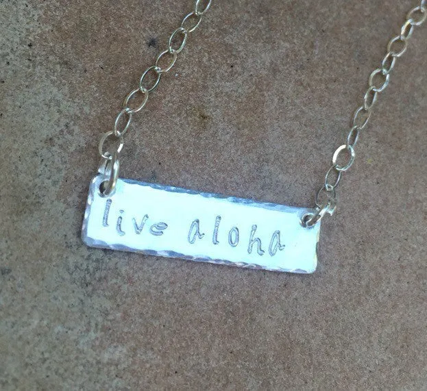 Live Aloha Necklace, Sterling Bar Necklace, Name Necklace, Monogram Necklace, Mothers Day Necklace