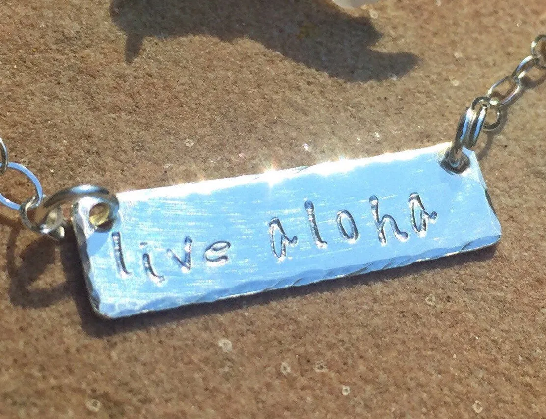 Live Aloha Necklace, Sterling Bar Necklace, Name Necklace, Monogram Necklace, Mothers Day Necklace