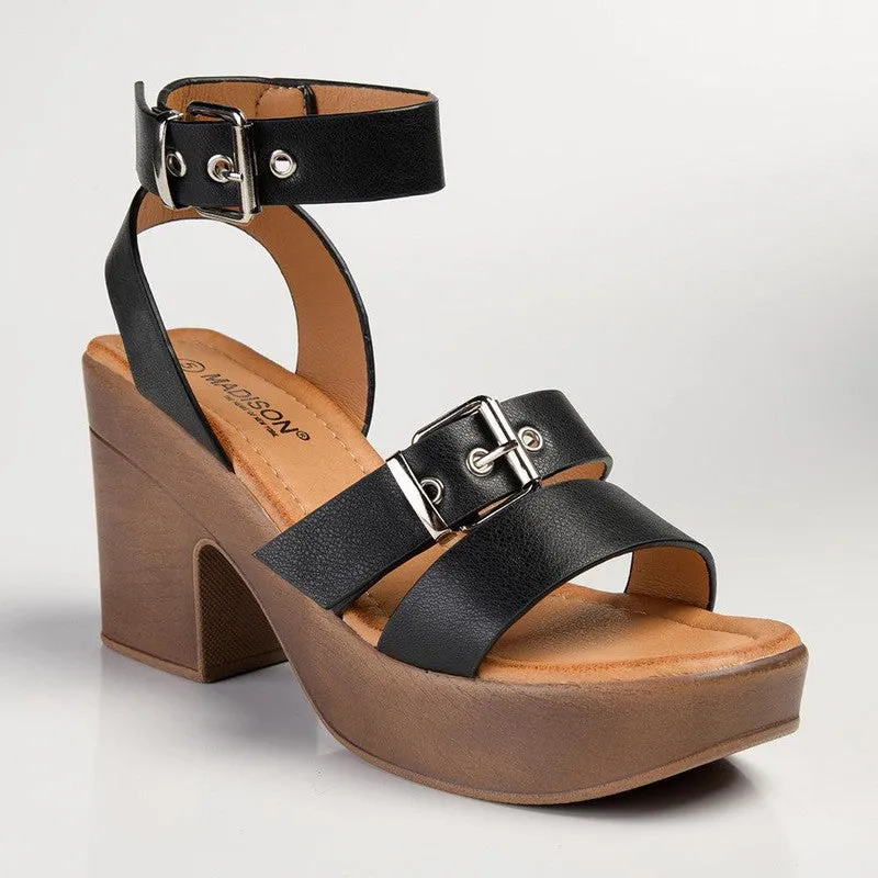 Madison Annie Clog Ankle Buckle Sandal - Black