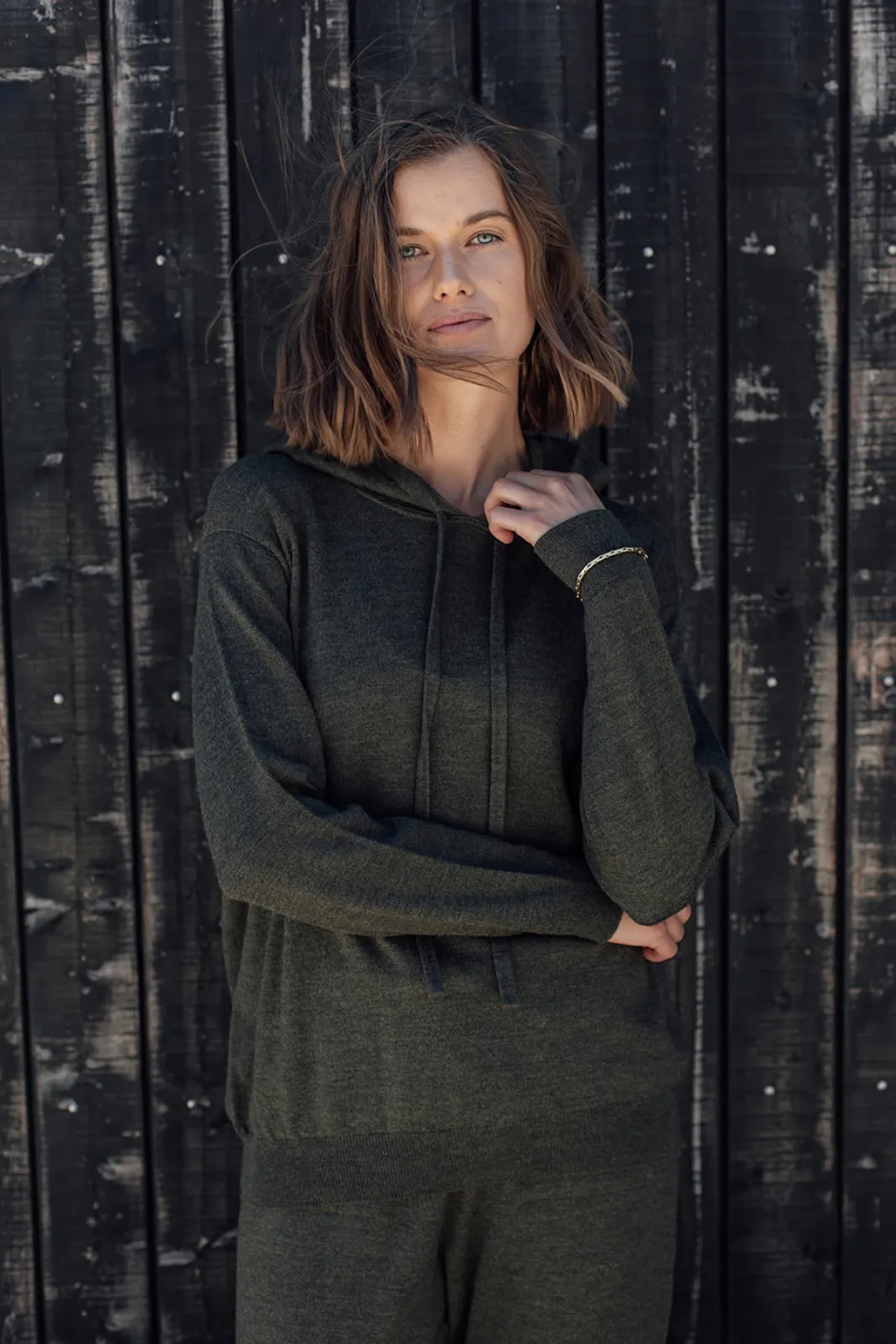 Merino Hoodie - Pine