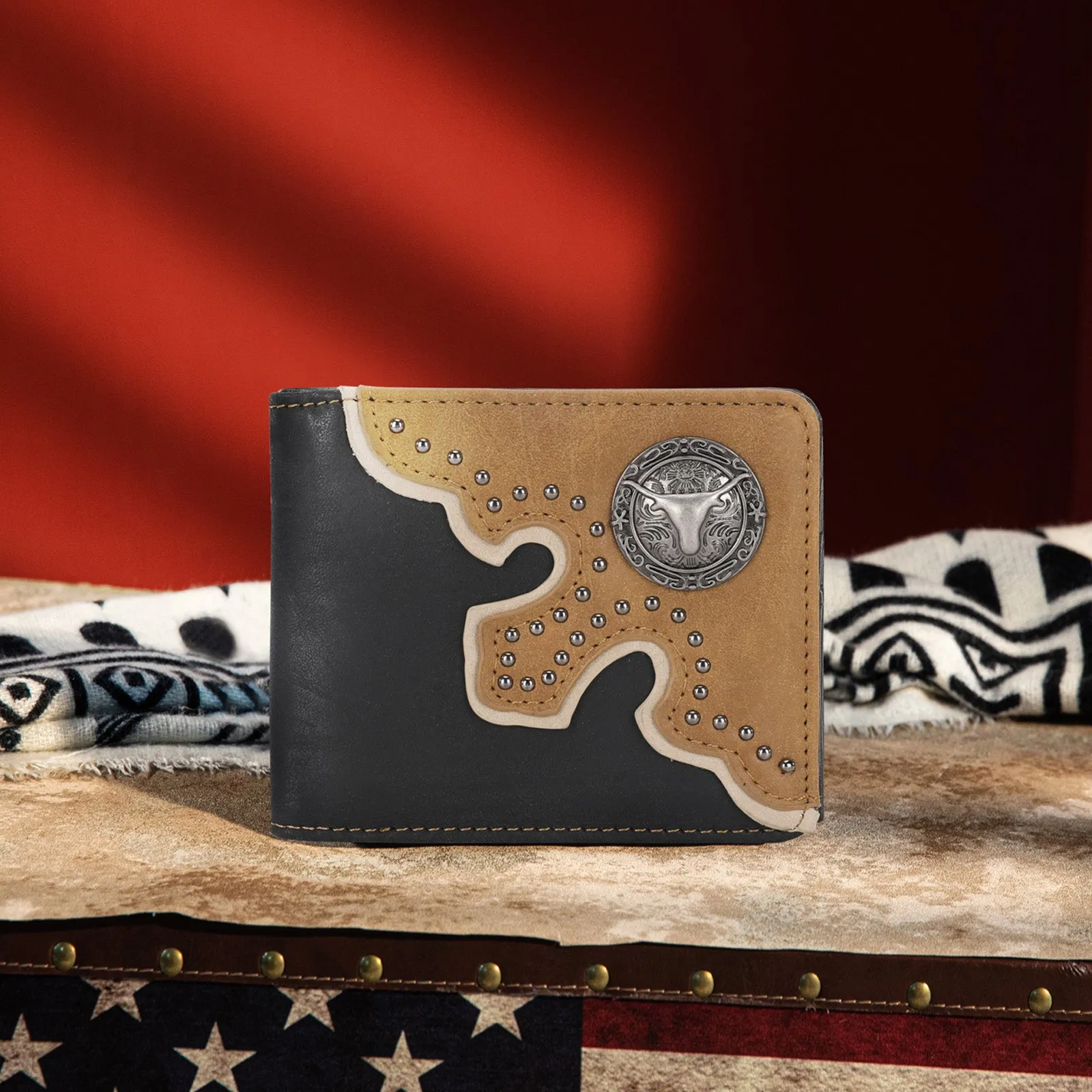 Montana West Color Block Concho Bifold Wallet