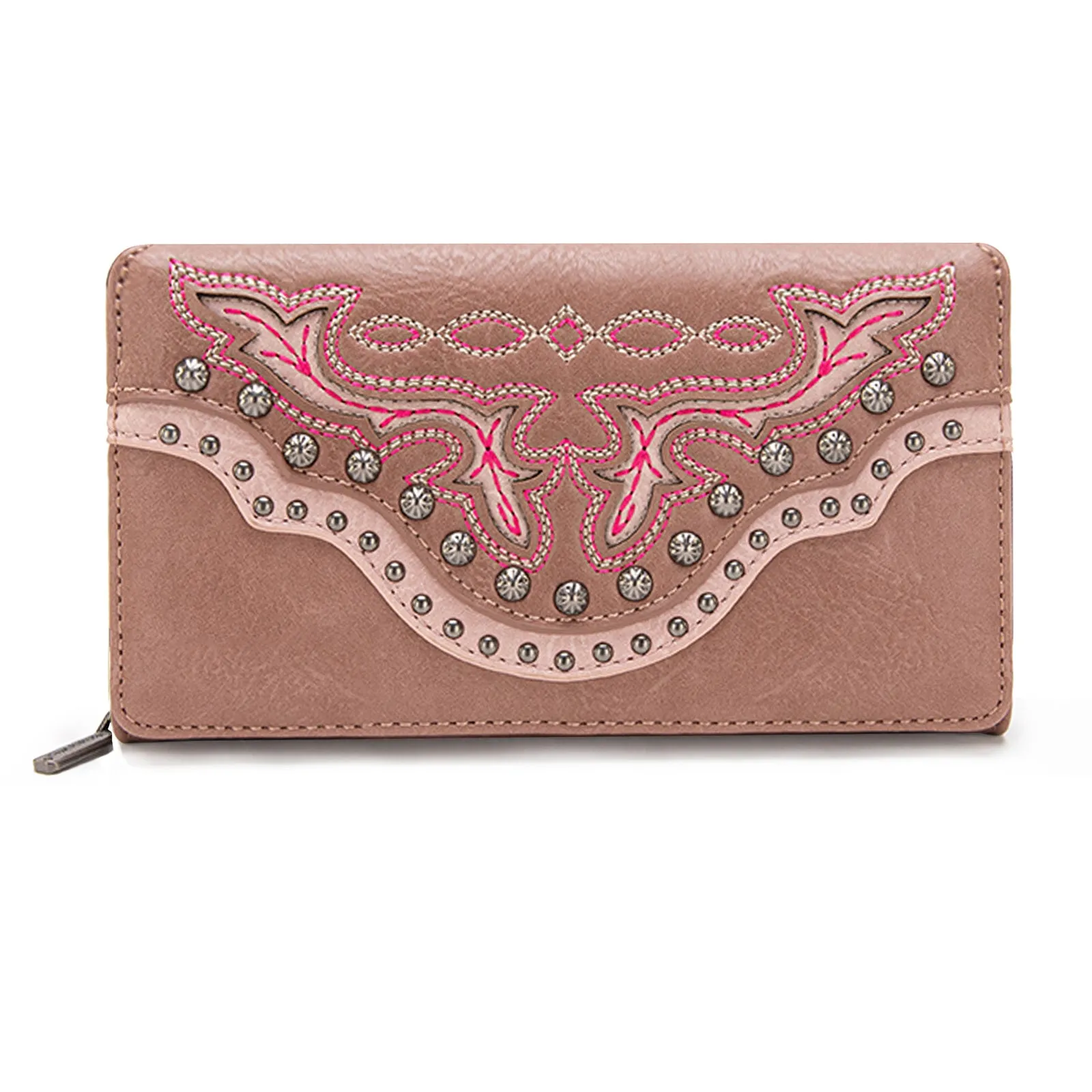 MW1281-W010 Montana West Embroidered Wallet - Dusty Pink