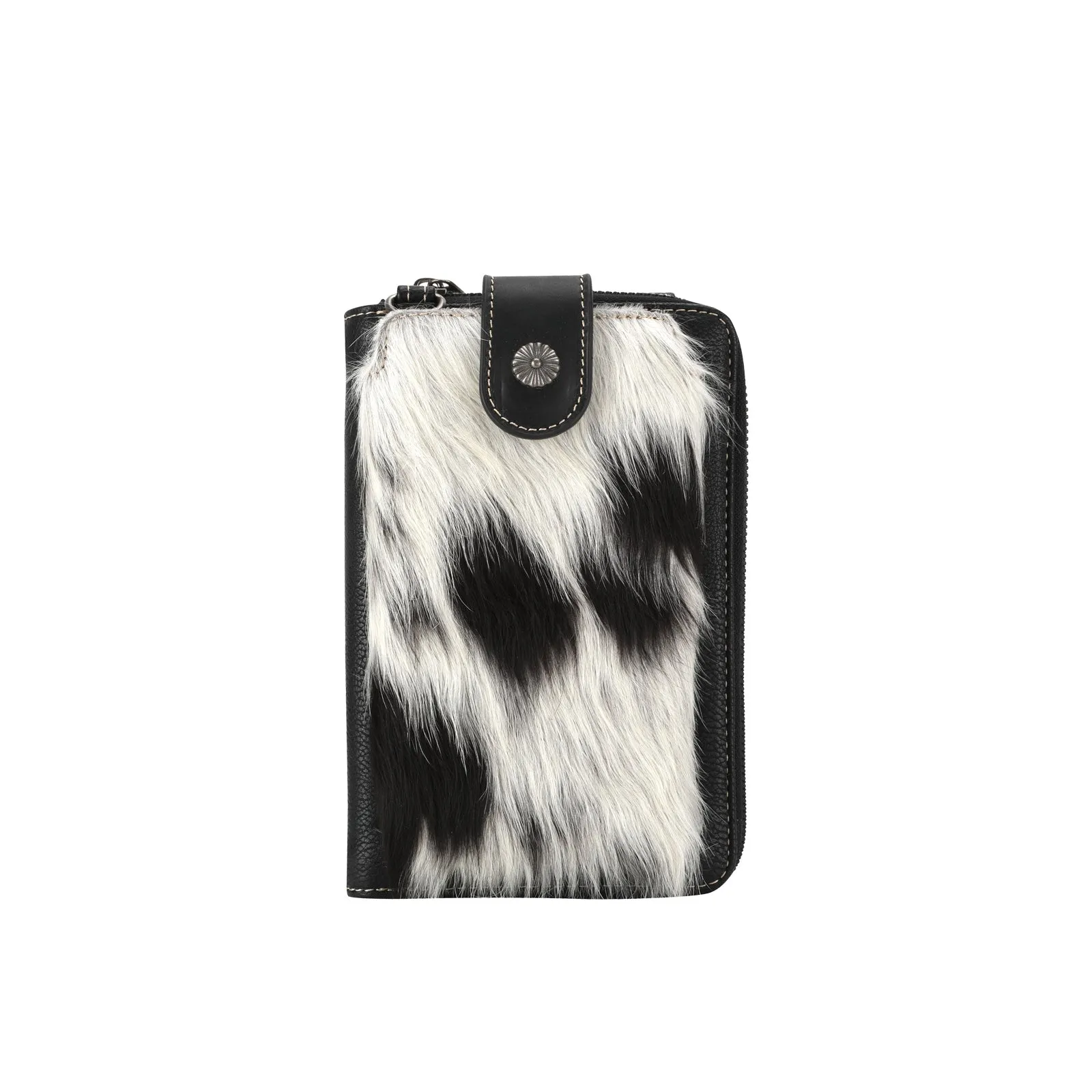 MW630BK Montana West Western Genuine Hair-On Cowhide Phone Case Crossbody Wallet Black