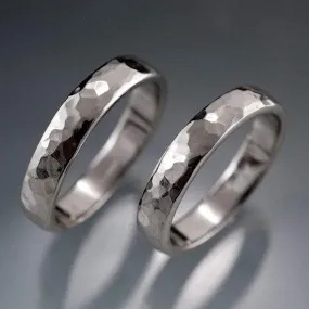 Narrow Hammered Texture Wedding Bands, Set of 2 Rings