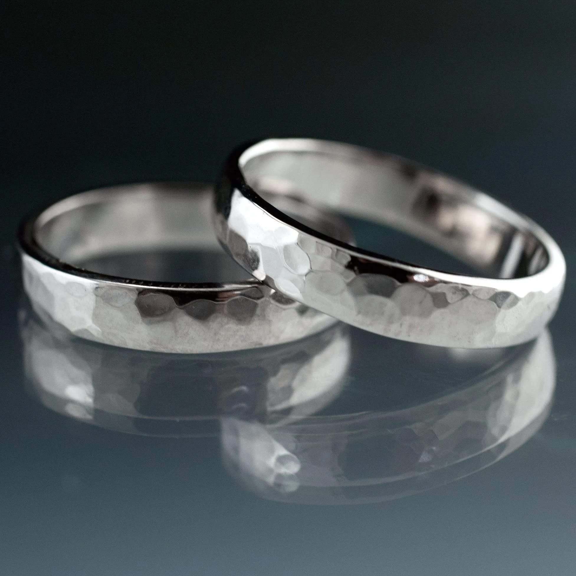 Narrow Hammered Texture Wedding Bands, Set of 2 Rings