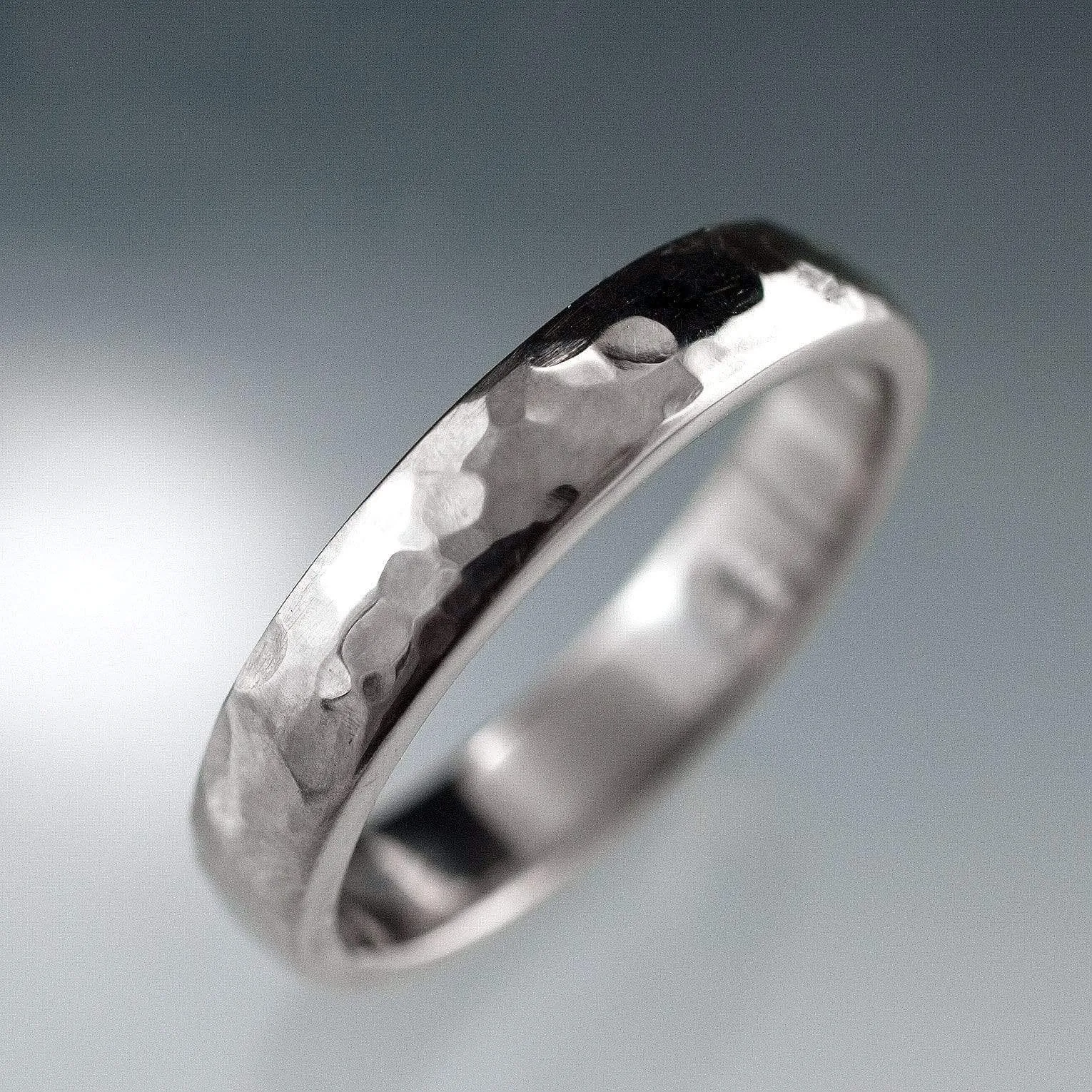 Narrow Hammered Texture Wedding Bands, Set of 2 Rings