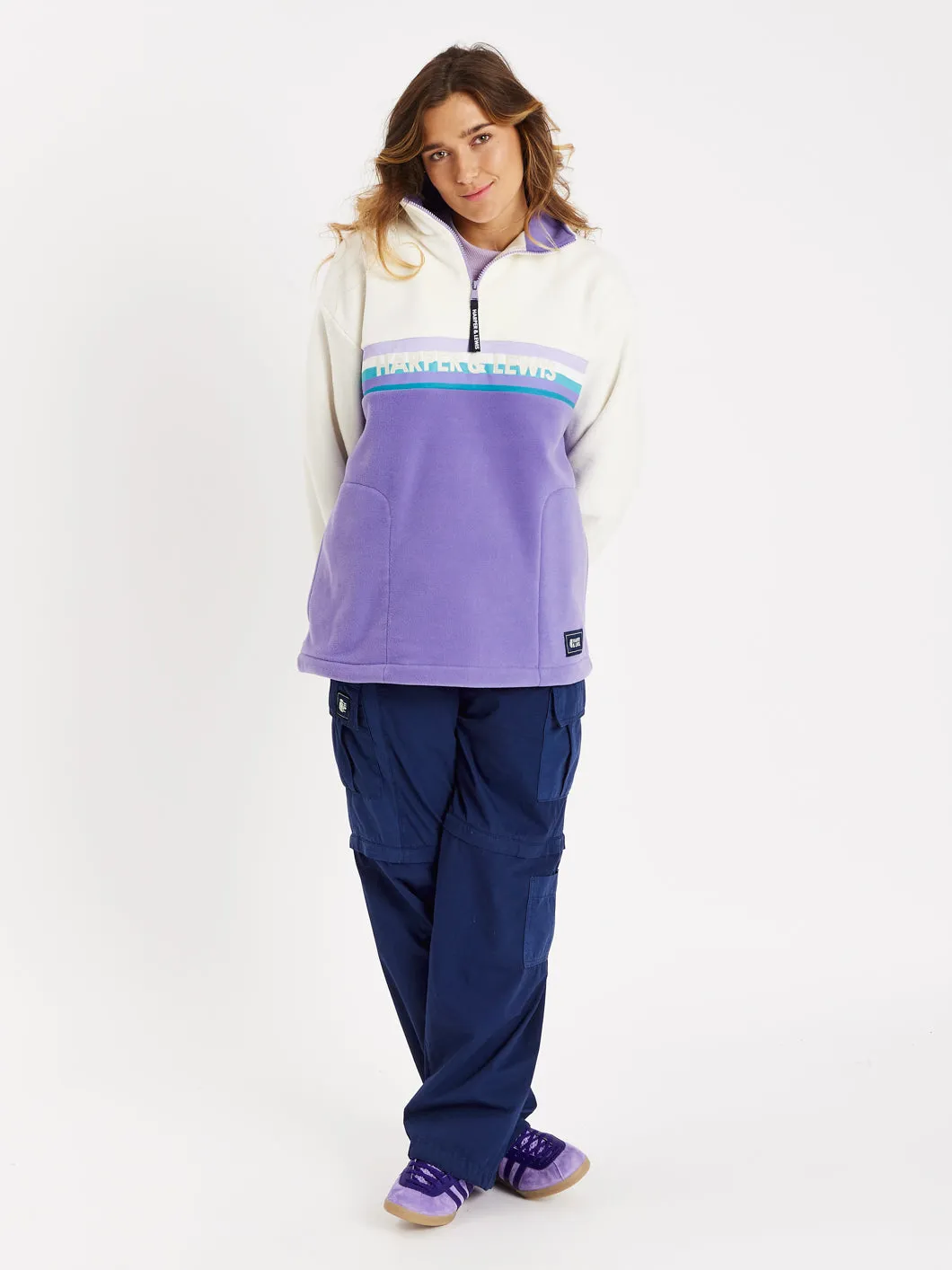 One Eighty 1/4 Zip Fleece Cream & Deep Lavender