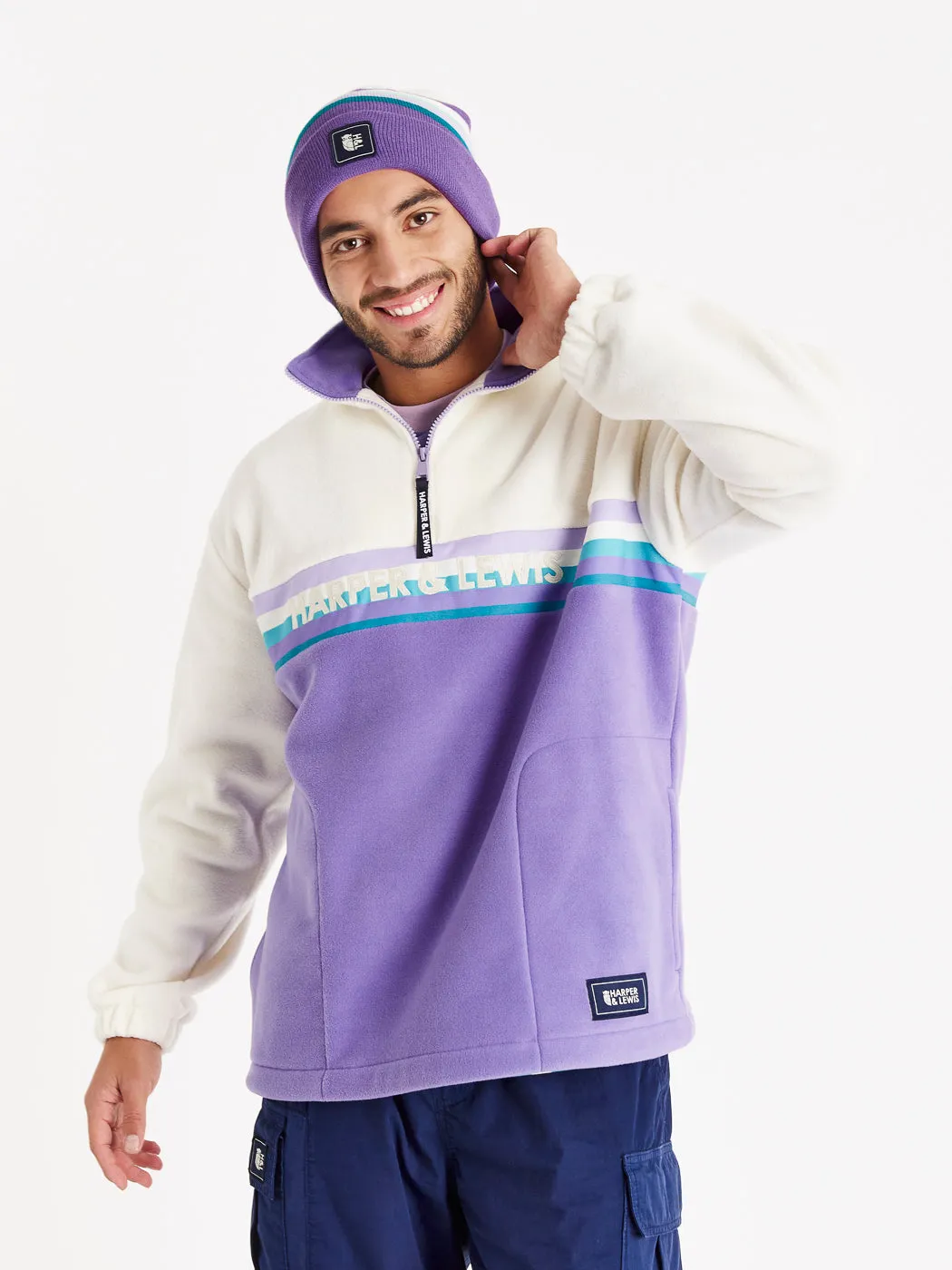 One Eighty 1/4 Zip Fleece Cream & Deep Lavender