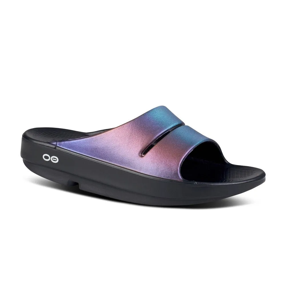 OOFOS Women's OOahh Luxe Recovery Slide Sandal - Midnight Spectre