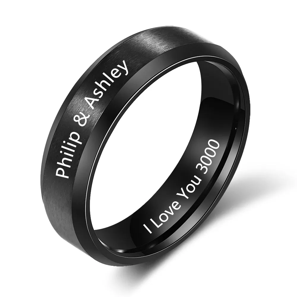 Personalized Black Color Stainless Steel Couple Rings