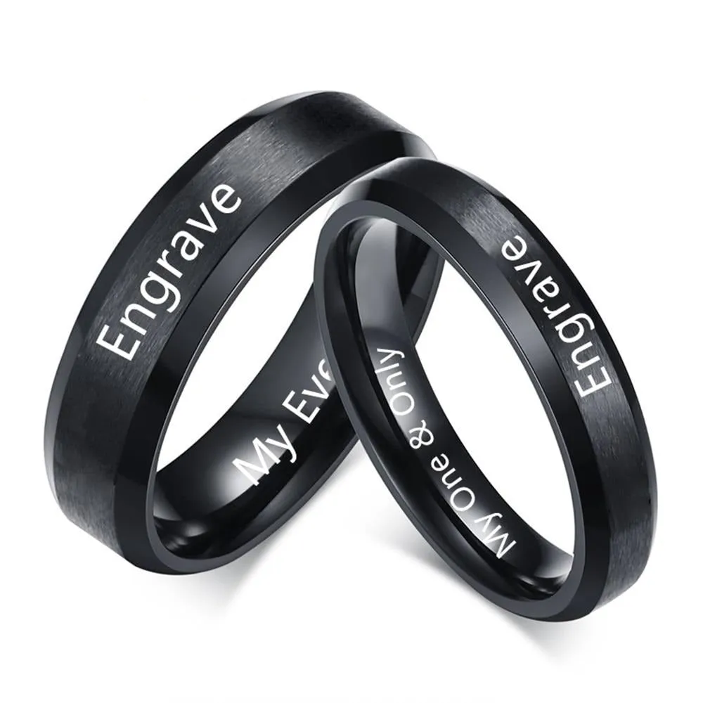 Personalized Black Color Stainless Steel Couple Rings