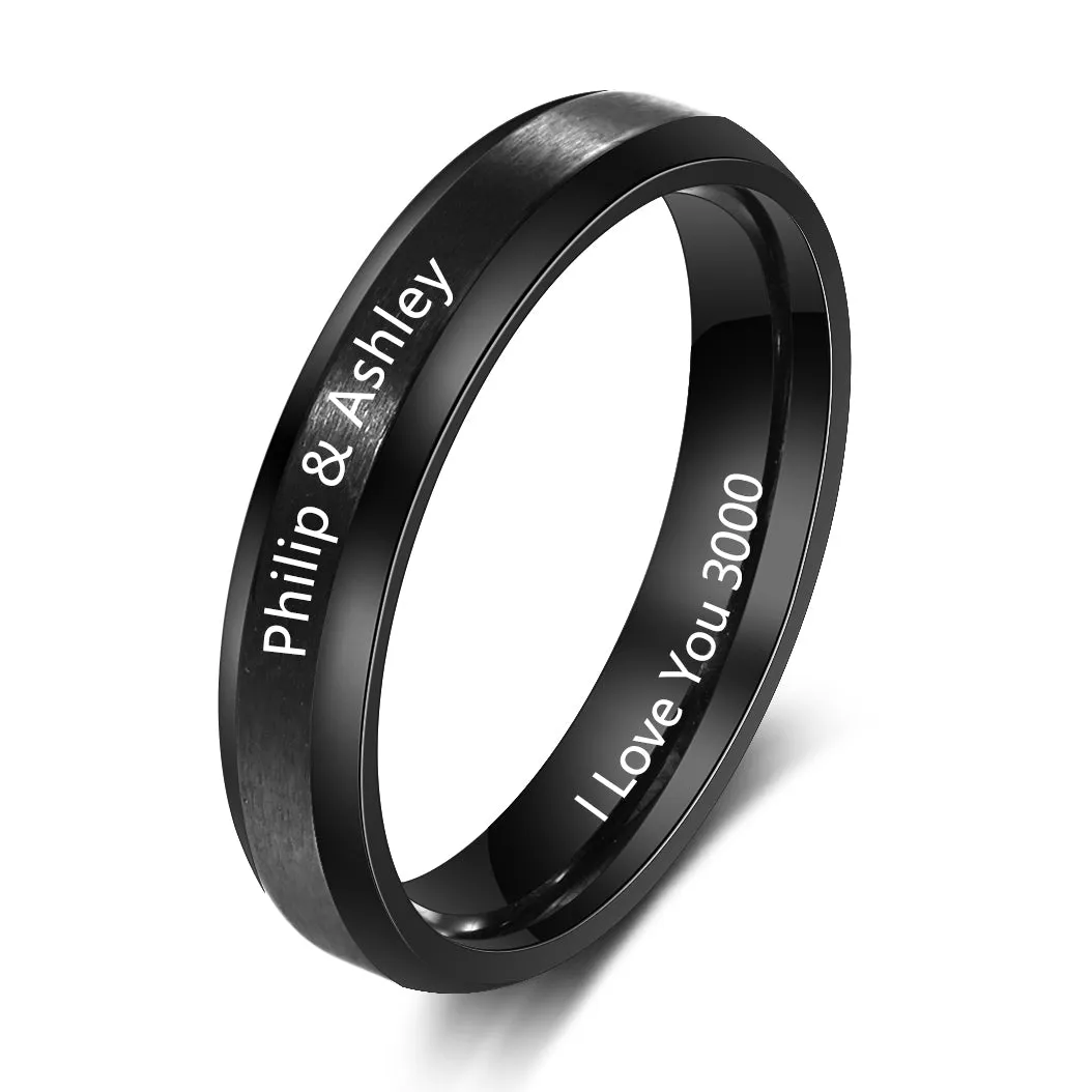 Personalized Black Color Stainless Steel Couple Rings